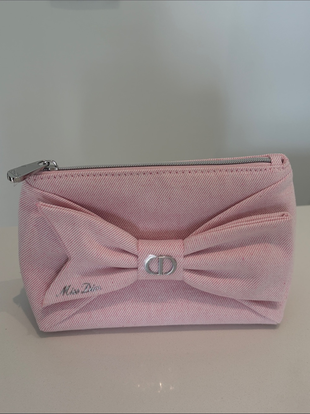 Dior Light Pink Bow Cosmetic Pouch with CD Logo